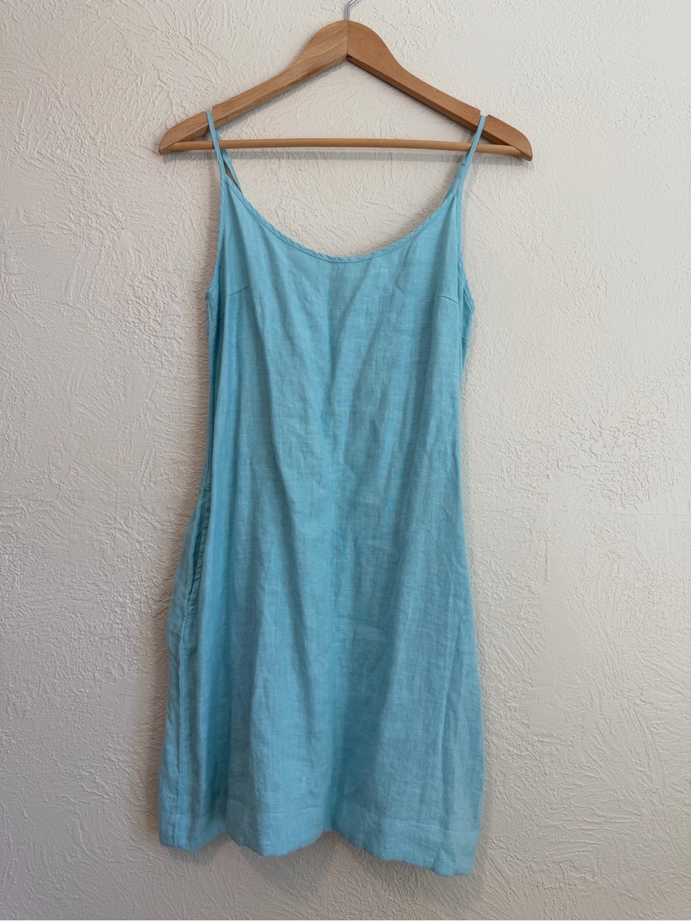 Grizas Light Aqua Linen Slip Mini Dress